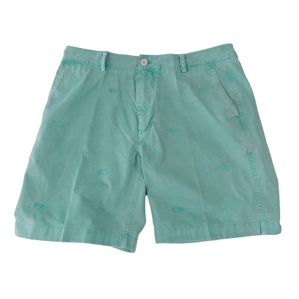 Vineyard Vines Embroidered Fish Chino Green Vacation Shorts Men's 34
